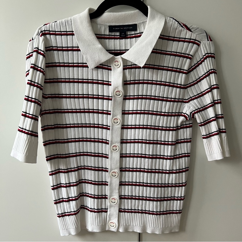 90s Striped Knit Polo Shirt Size Small